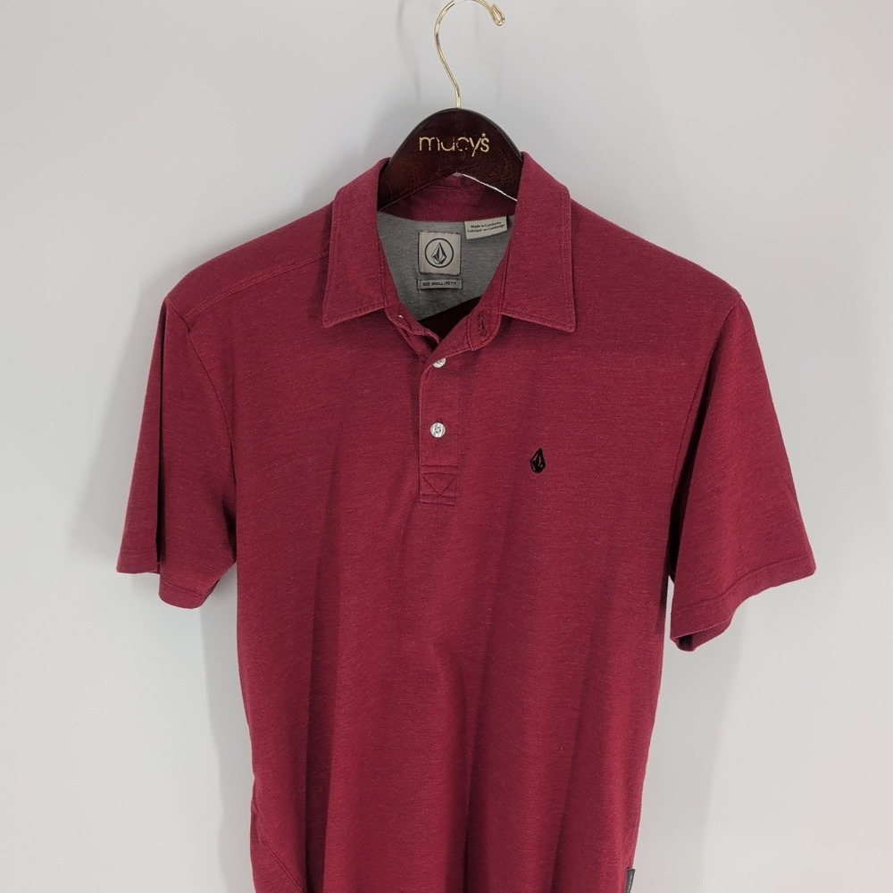 Volcom Embroidered Logo Classic Performance Polo Shirt‎ Maroon Size Small Petit